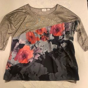 Jaclyn Smith Womens blouse top floral 3/4 sleeve gray size XXL